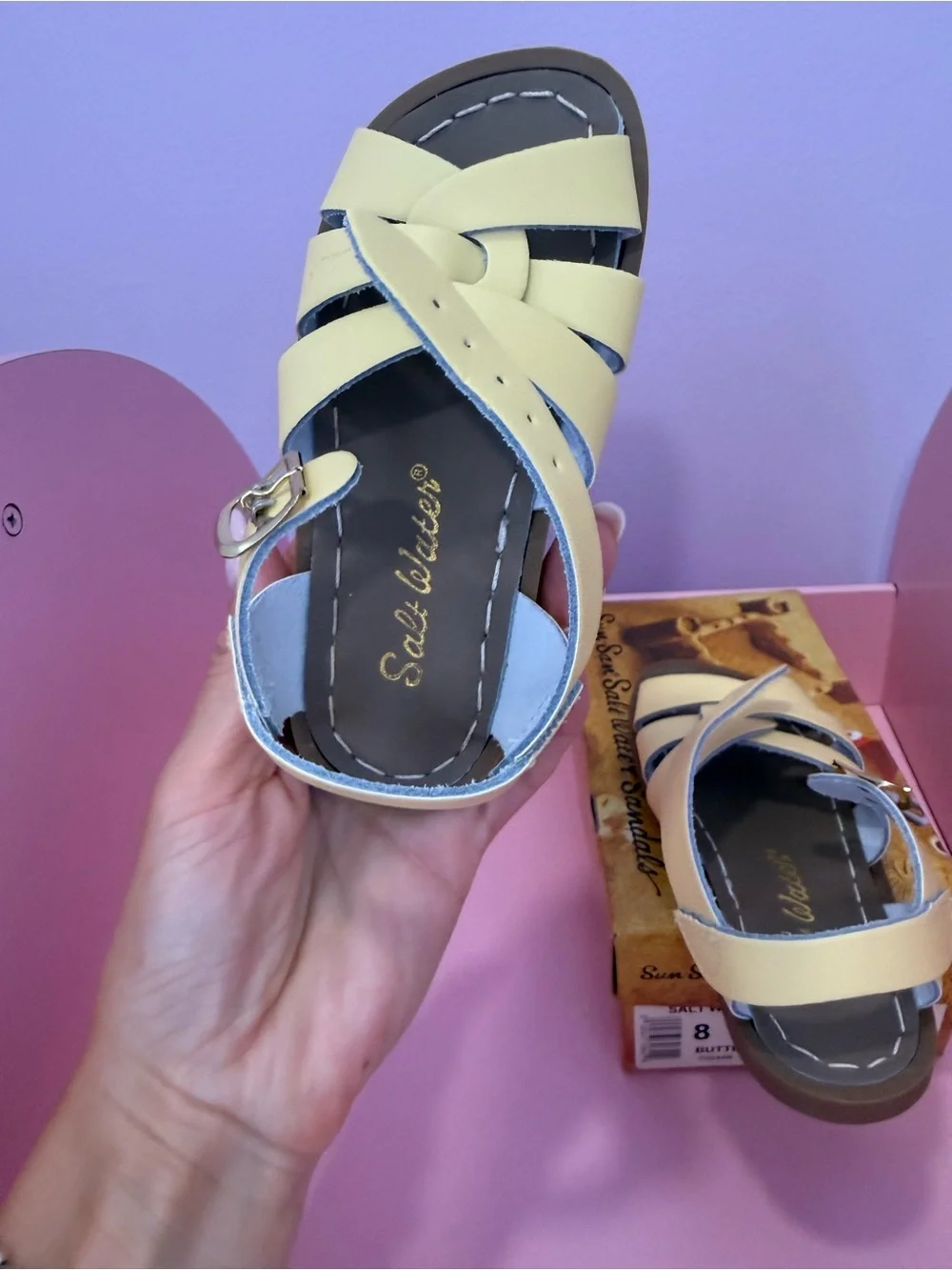 Salt Water Kids Yelow Leather Sandals with Buckle Closure